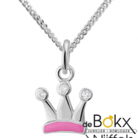 ketting met hanger kroontje roze en 3 zirkonia steentjes - 53707 ketting met hanger kroontje roze en 3 zirkonia steentjes - 53707