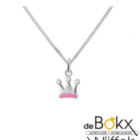 ketting met hanger kroontje roze en 3 zirkonia steentjes - 53707 ketting met hanger kroontje roze en 3 zirkonia steentjes - 53707