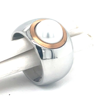brede stalen ring  met roze en een parel maat 54 - 54091