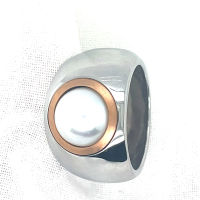 brede stalen ring  met roze en een parel maat 54 - 54091