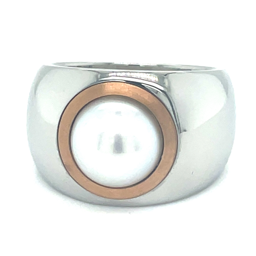 brede stalen ring met roze en een parel maat 54 - 54091 brede stalen ring met roze en een parel maat 54 - 54091
