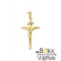 Hanger kruisje massief met corpus geelgoud - 54628