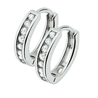 Zilver gerhodineerd oorringen met zirkonia steentjes - 54583