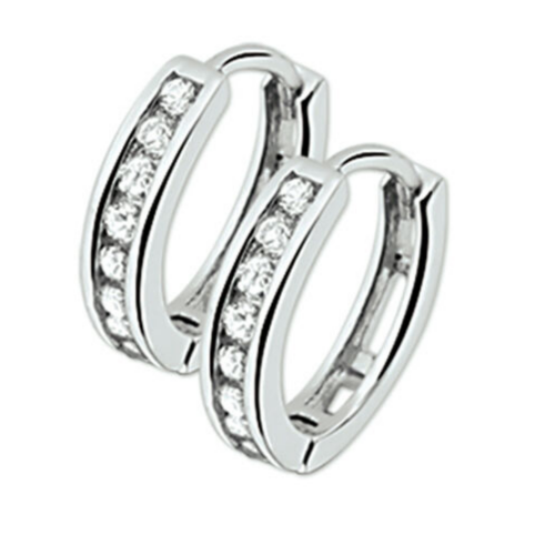 Zilver gerhodineerd oorringen met zirkonia steentjes - 54583