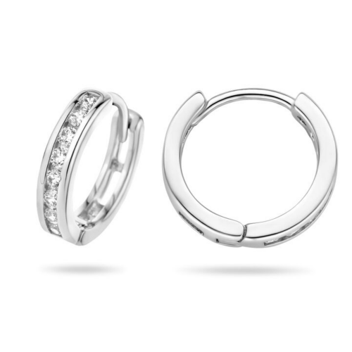 Zilver gerhodineerd oorringen met zirkonia steentjes - 54583