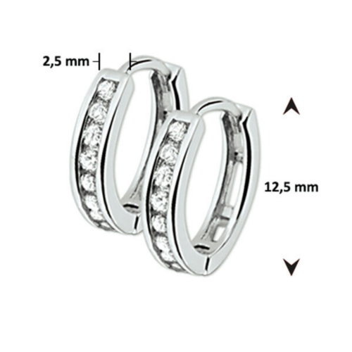 Zilver gerhodineerd oorringen met zirkonia steentjes - 54583