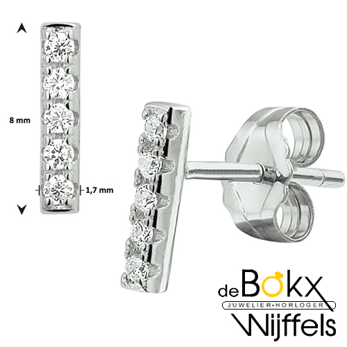 Oorknopjes zilver gerhodineerd balkjes met zirkonia - 54698 Oorknopjes zilver gerhodineerd balkjes met zirkonia - 54698