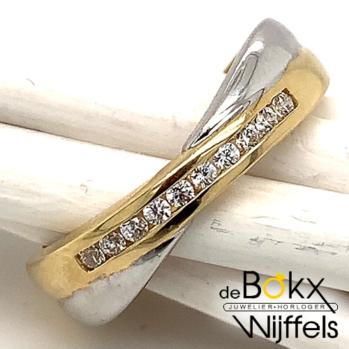 Wit en geelgouden damesring met zirkonia maat 60 - 54866 Wit en geelgouden damesring met zirkonia maat 60 - 54866