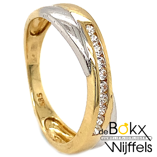 Wit en geelgouden damesring met zirkonia maat 60 - 54866 Wit en geelgouden damesring met zirkonia maat 60 - 54866