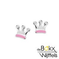 Zilver gerhodineerd oorknoppen kroon roze emaille - 54958 Zilver gerhodineerd oorknoppen kroon roze emaille - 54958
