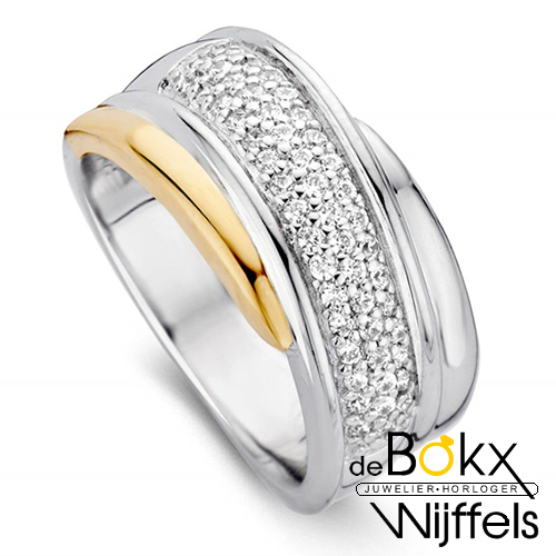 Ring van excellent zilver met geelgoud en zirkonia maat 56 - 55141