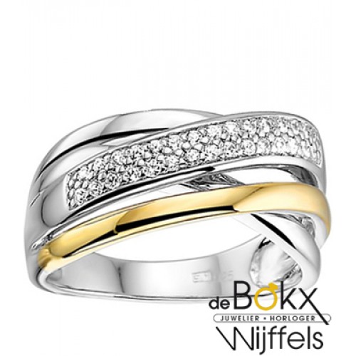 Ring van excellent zilver met geelgoud en zirkonia maat 54 - 55145