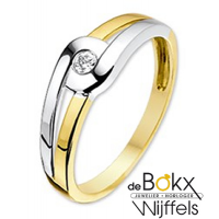 geel en wit gouden damesring met zirkonia in maat 58 - 55128 geel en wit gouden damesring met zirkonia in maat 58 - 55128
