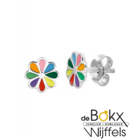 Bloem oorknoppen uitgevoerd in zilver met verschillende kleuren emaille - 55173 Bloem oorknoppen uitgevoerd in zilver met verschillende kleuren emaille - 55173