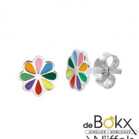 Bloem oorknoppen uitgevoerd in zilver met verschillende kleuren emaille - 55173 Bloem oorknoppen uitgevoerd in zilver met verschillende kleuren emaille - 55173