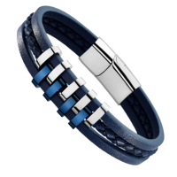 armband van Lotus style in het blauw leer en staal - 55243