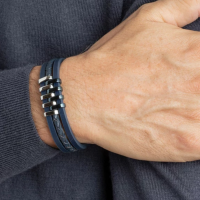 armband van Lotus style in het blauw leer en staal - 55243