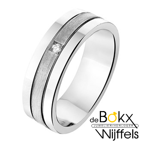 Amorio trouwring zilver A309 met diamant - 55461
