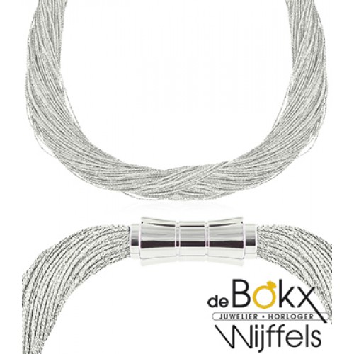 Set: ketting en armband zilver met zijde en magneet sluiting - 50667