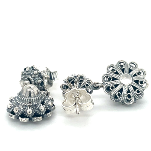 Echte zeeuwse knoop oorknoppen hangend 8 en 12mm in zilver - 50799