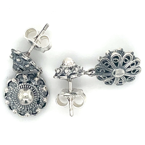 Echte zeeuwse knoop oorknoppen hangend 8 en 12mm in zilver - 50799