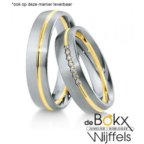 Bicolor geel- en witgouden trouwringen met diamant van Breuning - 55417