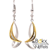 lange speelse oorhangers zilver met geelgoud en zirkonia - 56896 lange speelse oorhangers zilver met geelgoud en zirkonia - 56896