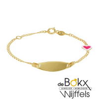 Geelgoud graveer armband met roze hardje 11 - 13cm - 56908 Geelgoud graveer armband met roze hardje 11 - 13cm - 56908