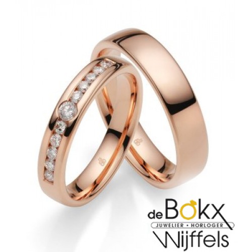 Diamanten trouwringen roze goud - 56919