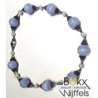 Blauwe Calcedon kralenketting met parel - 57169 Blauwe Calcedon kralenketting met parel - 57169