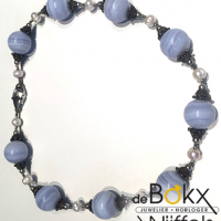 Blauwe Calcedon kralenketting met parel - 57169 Blauwe Calcedon kralenketting met parel - 57169