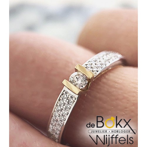verbrand Kort geleden Maakte zich klaar Ringen - Wit en geel gouden ring met veel diamanten. Ieder jaar presenteren  wij een bijzondere jaarring, waarin onze liefde voor diamant en design  samenkomen. Je kunt er bovendien voor kiezen om