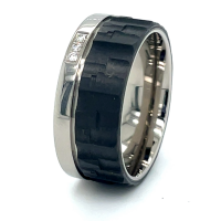 Titanium vrienschapsring met carbon en 3 diamanten maat 58 - 56218 Titanium vrienschapsring met carbon en 3 diamanten maat 58 - 56218