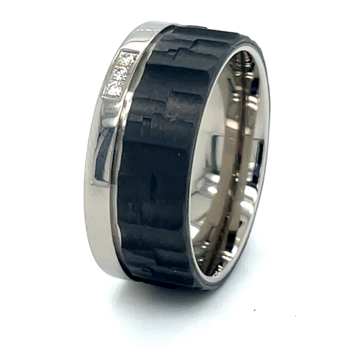 Titanium vrienschapsring met carbon en 3 diamanten maat 58 - 56218