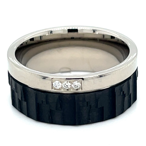 Titanium vrienschapsring met carbon en 3 diamanten maat 58 - 56218