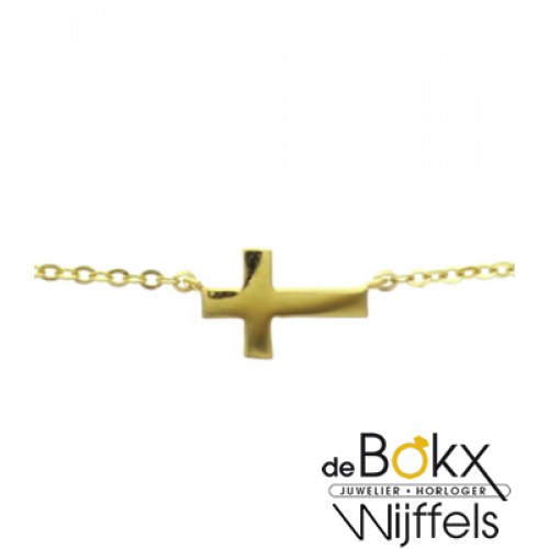 Geel gouden collier met kruisje - 56696