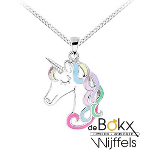 unicorn / eenhoorn met ketting zilver emaille 38cm - 56752 unicorn / eenhoorn met ketting zilver emaille 38cm - 56752