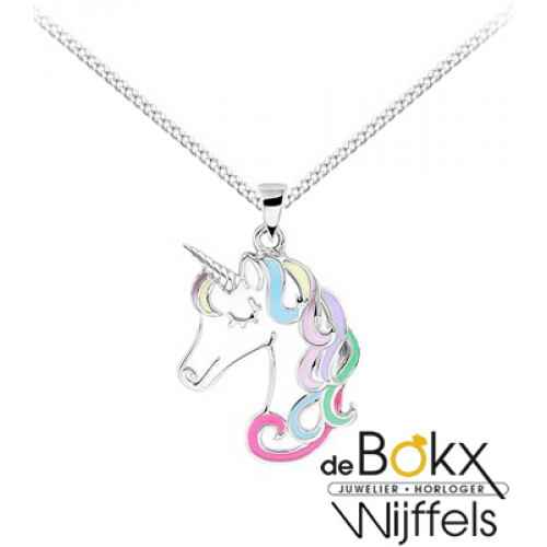 unicorn / eenhoorn met ketting zilver emaille 38cm - 56752 unicorn / eenhoorn met ketting zilver emaille 38cm - 56752