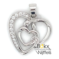 M' Amour hanger hartje moeder en kind zilver en zirkonia steentjes Z.47 - 56190 M' Amour hanger hartje moeder en kind zilver en zirkonia steentjes Z.47 - 56190