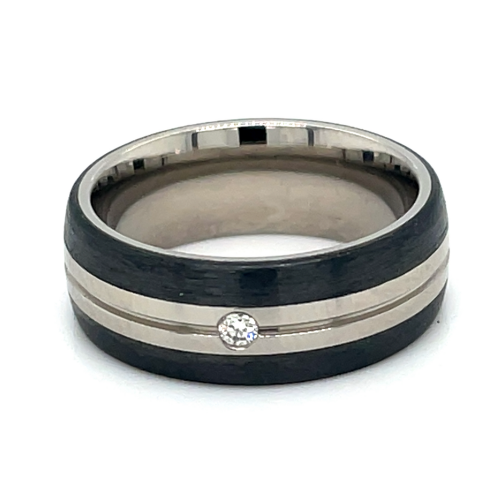 Titanium ring met carbon en diamant maat 52 - 56205 Titanium ring met carbon en diamant maat 52 - 56205
