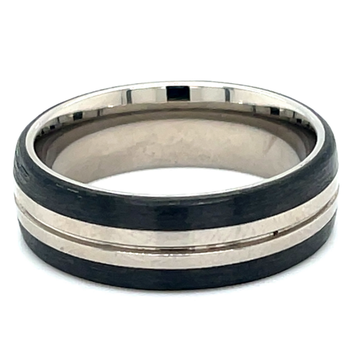 Titanium ring met carbon maat 60 - 56206