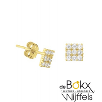 Geelgoud oorknoppen vierkantjes met zirkonia - 56210 Geelgoud oorknoppen vierkantjes met zirkonia - 56210