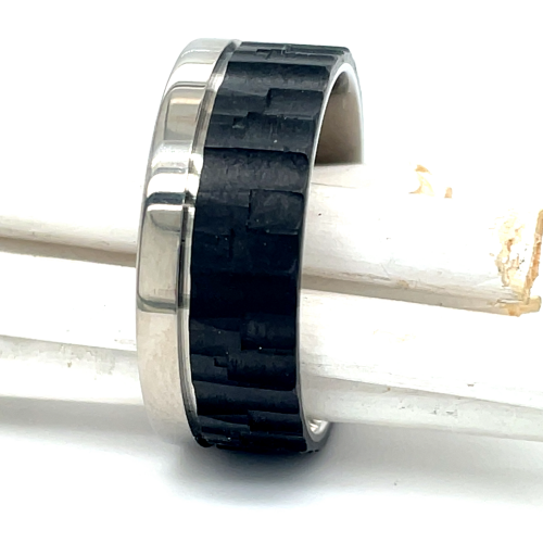 Titanium vrienschapsring met carbon robuste uitstraling maat 64 - 56217