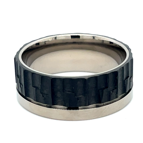 Titanium vrienschapsring met carbon robuste uitstraling maat 64 - 56217