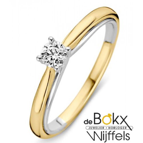 Diamanten geel en wit gouden ring met 0.25crt diamant maat 54 - 56149