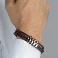 lotus armband heren staal met bruin leer - 57368