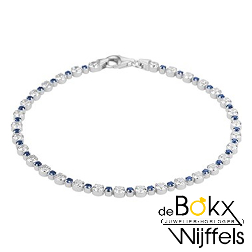 Tennisarmband zilver met blauwe en transparante zirkonia 18cm - 57856 Tennisarmband zilver met blauwe en transparante zirkonia 18cm - 57856