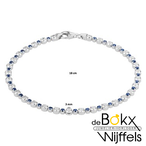 Tennisarmband zilver met blauwe en transparante zirkonia 18cm - 57856 Tennisarmband zilver met blauwe en transparante zirkonia 18cm - 57856
