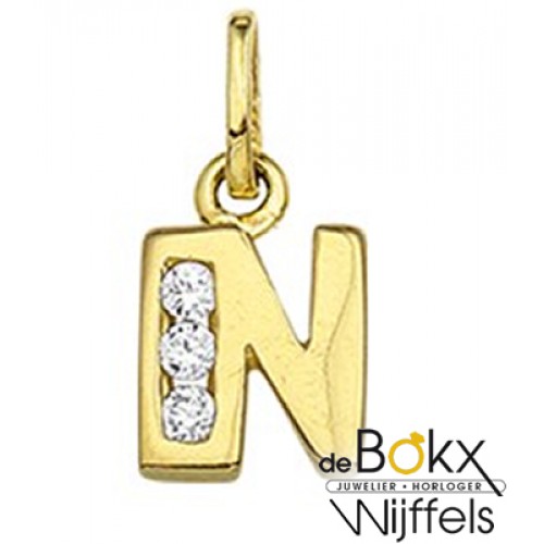 Letter hanger goud met zirkonia N - 57338