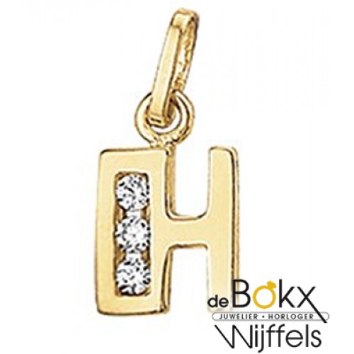 Letter hanger goud met zirkonia H - 57340
